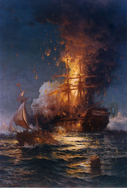 Burning of the USS Philadelphia during the First Barbary War.