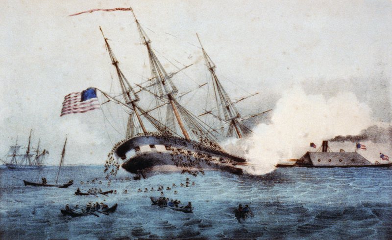 CSS Virginia sinking USS Cumberland - Battle of Hampton Roads - March 8, 1862